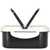 A plastic and wheat straw lunch box in black with a light grey lid and black handles, featuring a logo.
