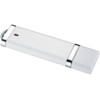 A white USB flash drive with silver accents, featuring a sleek design and a small logo on the body.