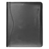 A black A4 leather compendium with a sleek design and a subtle logo. Ideal for professional settings.