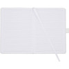A hardbound journal with blank lined pages and a ribbon bookmark, featuring a simple, clean design.