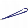 A blue lanyard with a lobster clip, designed for exhibitions and events. Features a branding logo.