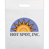 A non-woven tote bag in white with a colourful sun graphic and a branding logo.