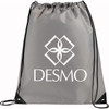 A grey drawstring sportspack with a logo, featuring black cord straps and contrasting corner panels.