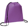 A purple non-woven drawstring sportpack with black drawstrings, featuring a branding logo.
