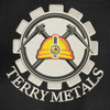 A logo featuring a hard hat crossed with hammers, surrounded by a gear design and the text "Terry Metals" below.