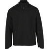 A black Oracle men's softshell jacket featuring a full zip and side pockets. It has a logo on the chest.