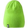 A unisex beanie in bright green, featuring a small logo at the base. Suitable for various styles.