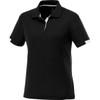 A black women's polo shirt with white accents and a branded logo on the chest.