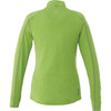 A green women's quarter zip jumper with long sleeves and a subtle texture, featuring a logo on the back.