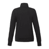 A black women's polar fleece full zip jacket with a high collar and long sleeves, featuring a logo.
