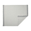 A striped throw blanket in grey and white with fringed edges, featuring an upcycled design.