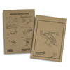 A beige instruction booklet featuring assembly steps for a wooden helicopter model, with illustrations and a logo.
