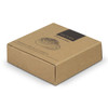 A brown packaging box for the NATURA Bamboo Brush and Mirror, featuring simple illustrations and a logo.