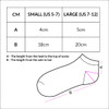 A diagram of June Ankle Socks with measurements for small and large sizes in centimetres. Features an illustration of the socks.