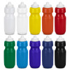 A drink bottle collection featuring white, yellow, orange, green, blue, purple, navy, and black colours with caps.