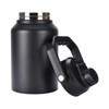 A drink bottle in matte black with a metallic cap and a sturdy handle, featuring a removable lid and a spout.