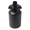 A drink bottle in matte black with two openings and a secure closure. It features a logo on the body.