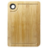 A bamboo cheeseboard with a smooth surface and a round cutout, featuring a natural wood finish.
