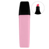 A highlighter with a pink body and black cap, featuring a chisel tip for versatile highlighting.