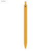A mustard yellow plastic pen with a sleek design and a subtle logo on the side.