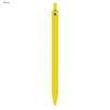 A yellow plastic pen with a sleek design and a visible logo near the top.