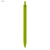A bright green plastic pen with a sleek design and a logo on the barrel.