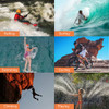 A collection of action shots featuring outdoor sports: rafting, surfing, swimming, cycling, climbing, and playing in water.