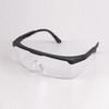 Retractable goggles featuring a black frame and clear anti-fog lenses, with a logo on the side.