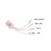 A square-shaped charging cable in a natural colour, featuring connectors for Apple Lightning, Micro USB, Type C, and USB.
