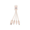 A square-shaped wheat straw charging cable in beige, featuring a USB connector and multiple charging tips.
