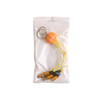 A yellow light-up charging cable with a keyring featuring a pumpkin-shaped design, packaged in a clear bag.