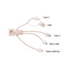 A wheat straw multi-charging cable in a man shape, featuring Type C, USB, Micro USB, and Apple Lightning connectors.