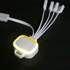 A LED charging cable with multiple connectors in white, featuring an illuminated section for visibility.