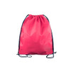 A pink polyester drawstring bag with black cords, featuring a simple design and no visible logos.