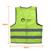 A high-visibility yellow unisex vest featuring horizontal reflective tape and a logo. Dimensions: 66cm by 60cm.