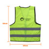 A bright yellow unisex hi-vis vest featuring horizontal reflective tape and a logo. Dimensions are 66cm by 60cm.
