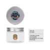 A clear 150ml round container with an aluminium lid, featuring a decorative sticker design on the front.