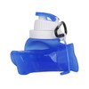 A blue 500ml collapsible silicone drink bottle with a white cap and a black clip for attachment.