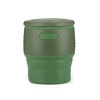 A drink bottle featuring a collapsible design in two shades of green, with a secure lid and a textured grip.