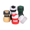 A drink bottle collection featuring collapsible silicone coffee cups in black, green, white, red, and yellow, with various lids.