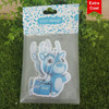 A pack of custom car air fresheners featuring a blue cartoon reindeer design, presented in a clear bag with a logo.
