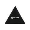 A black triangular sticky nano rubber pad with a logo on one side.