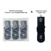 Crew Gripper Socks in navy, packaged in a biodegradable bag with 12 pairs and an optional custom header card.