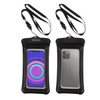 A waterproof case for mobile phones, featuring a black design with a lanyard for easy carrying.