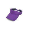 A purple sport visor with a curved brim and an adjustable band, featuring a logo.