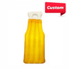 A drink bottle designed to look like a beverage, featuring yellow and white colours with a logo.