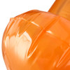 An orange inflatable chair with a glossy finish, featuring rounded edges and a textured surface.