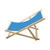 A blue wooden beach chair with a natural wood frame, featuring a simple, foldable design.