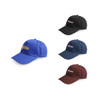 A collection of RPET caps in blue, black, navy, and maroon, each featuring a logo on the front.