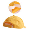 A yellow cap with a rear Velcro strap and a logo displayed on the front. The cap is made from RPET material.